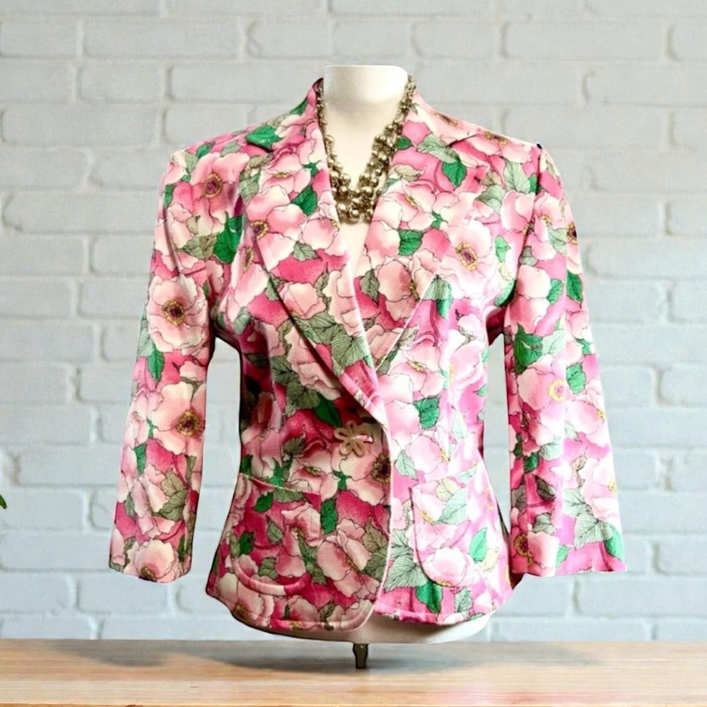 JOSEPHINE CHAUS Vintage pink and green floral cotton cropped blazer 6